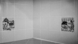 A black and white image of an empty counter